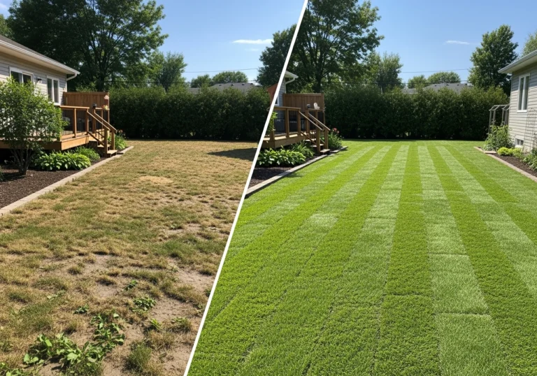 Lawn.Buzz Before and After New Sod Installation